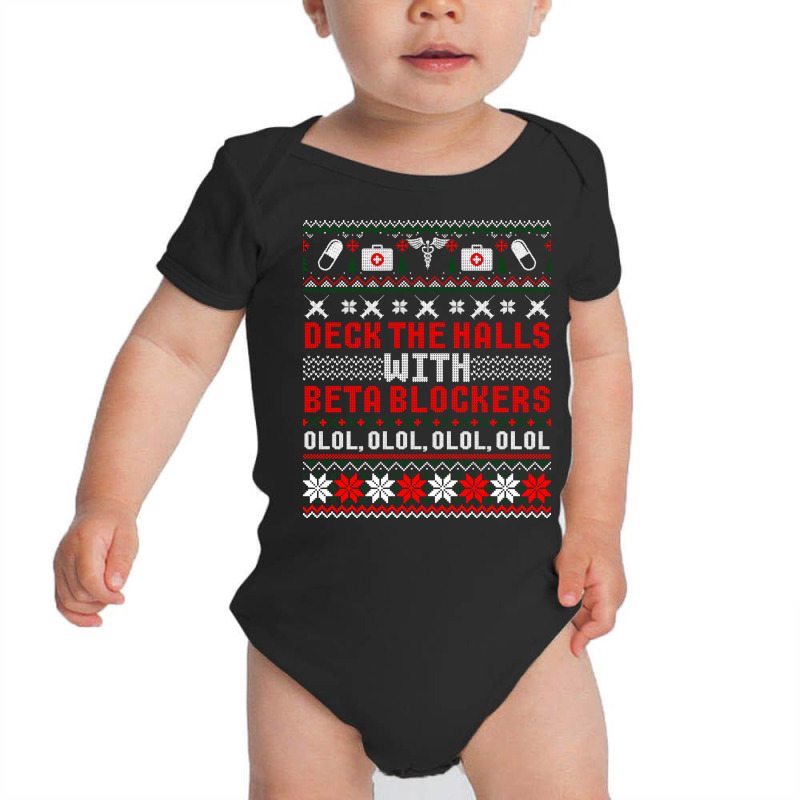 Deck The Halls Beta Blockers Nurse Christmas Ugly Sweater Long Sleeve Baby Bodysuit by cm-arts | Artistshot