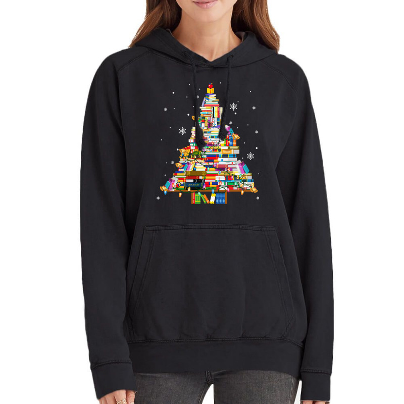 Christmas Library Tree Lights For Librarian And Book Lover Long Sleeve Vintage Hoodie by cm-arts | Artistshot