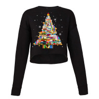 Christmas Library Tree Lights For Librarian And Book Lover Long Sleeve Cropped Sweater | Artistshot