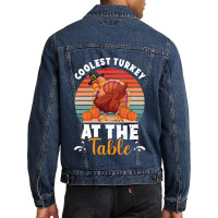 Thanksgiving Turkey Coolest Turkey At The Table Funny Cool Family Men Denim Jacket | Artistshot