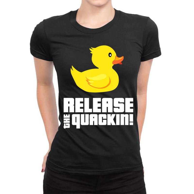 Release The Quackin! Yellow Rubber Ducks Ladies Fitted T-Shirt by cm-arts | Artistshot