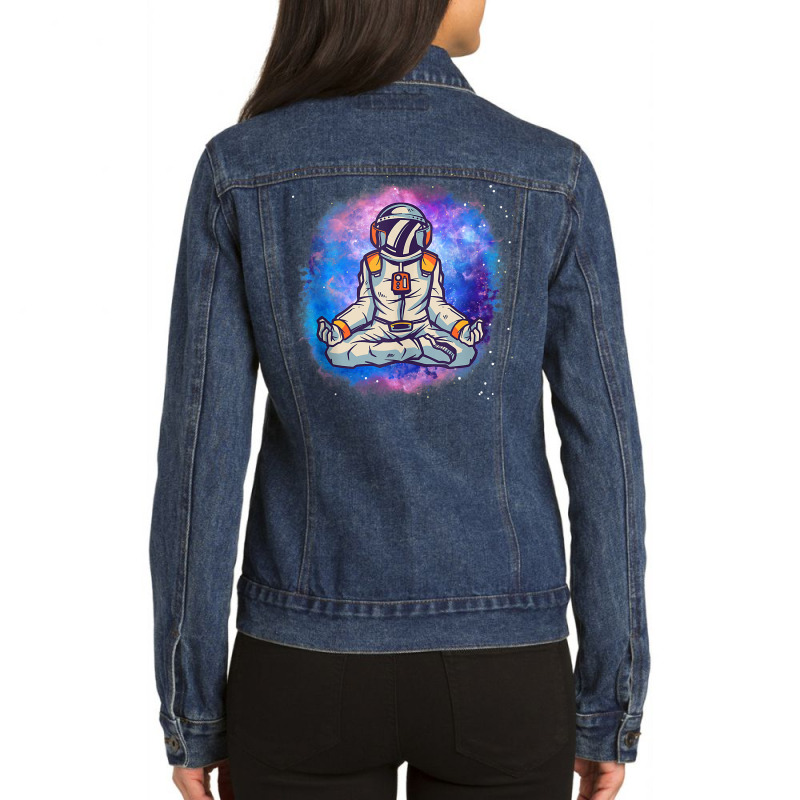 Yoga Meditating Astronaut In The Galaxy Lotus Meditation Tank Top Ladies Denim Jacket by cm-arts | Artistshot