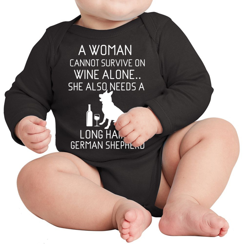 Long Haired German Shepherd Wine Gsd Quote Long Sleeve Baby Bodysuit by cm-arts | Artistshot