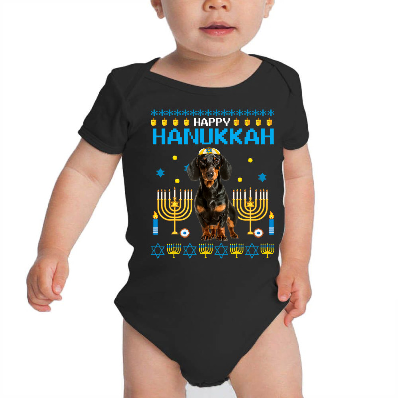 Dachshund Chanukah Jewish Ugly Hanukkah Sweater Pajama Baby Bodysuit | Artistshot