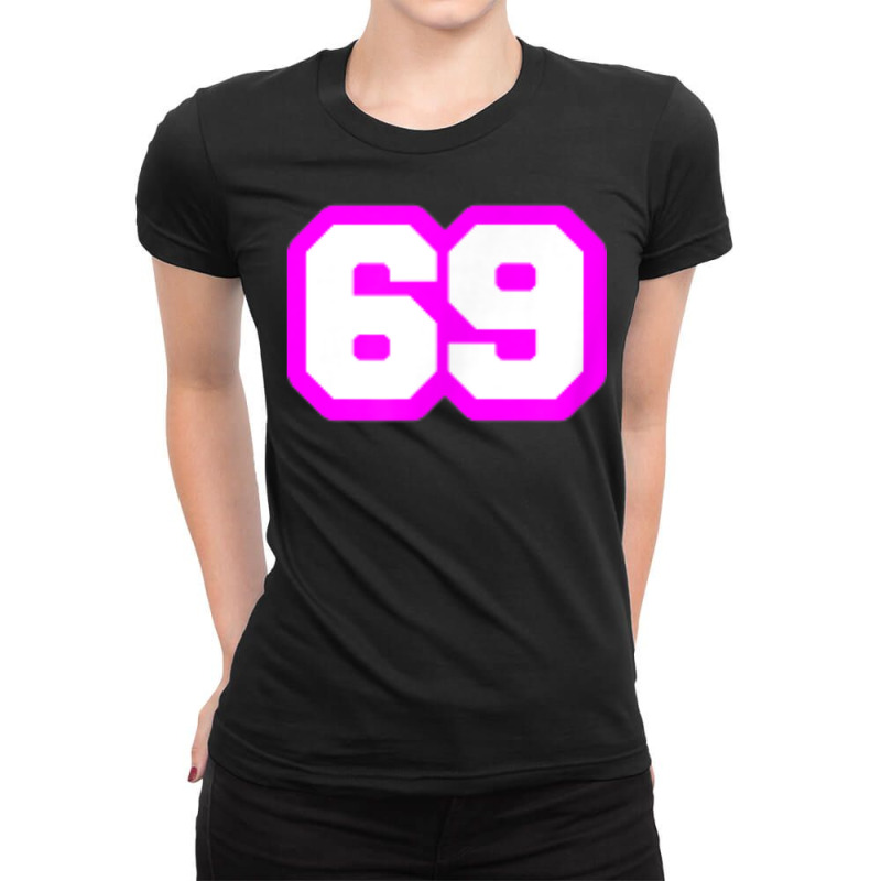 Purple Number Sixty Nine 69 Magenta Sport Font Ladies Fitted T-Shirt by Clinical | Artistshot