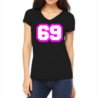 Purple Number Sixty Nine 69 Magenta Sport Font Women's V-neck T-shirt | Artistshot