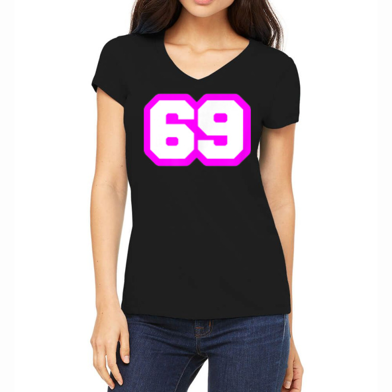 Purple Number Sixty Nine 69 Magenta Sport Font Women's V-Neck T-Shirt by Clinical | Artistshot