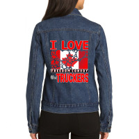 Convoy Truck For Freedom -liberte - I Love The Truckers Red Letters Ladies Denim Jacket | Artistshot