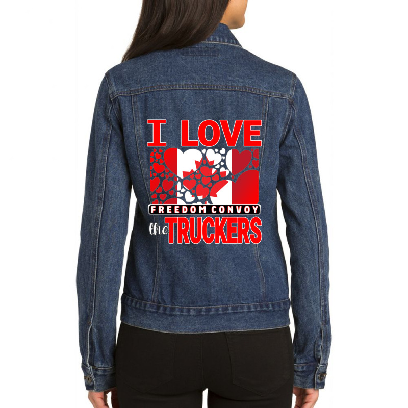 Convoy Truck For Freedom -liberte - I Love The Truckers Red Letters Ladies Denim Jacket by cm-arts | Artistshot