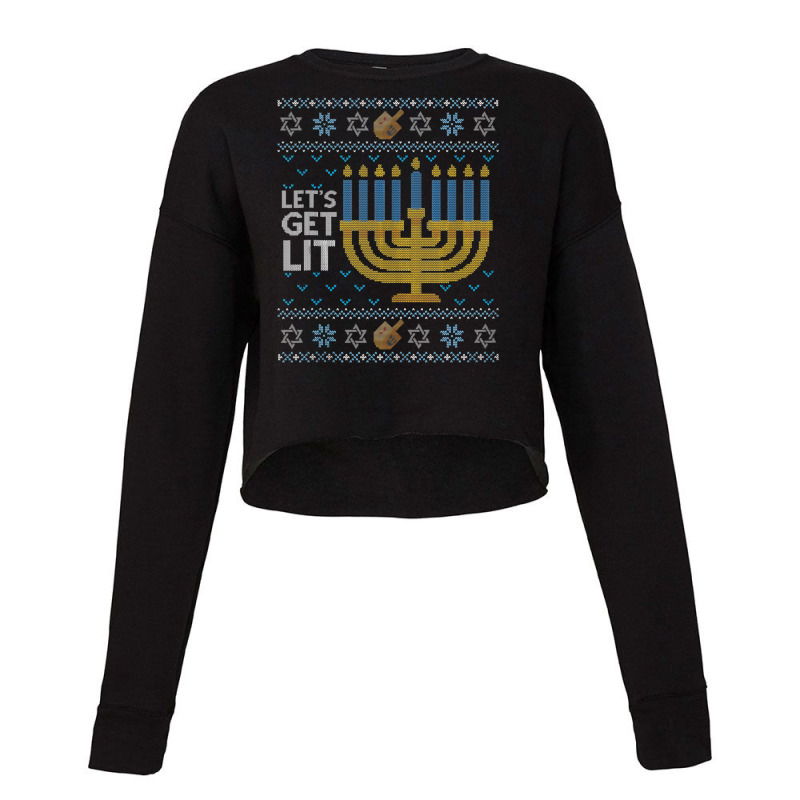 Funny Hanukkah Ugly Sweater Jewish Gift Lets Get Lit Menorah Cropped Sweater by WZ90 | Artistshot