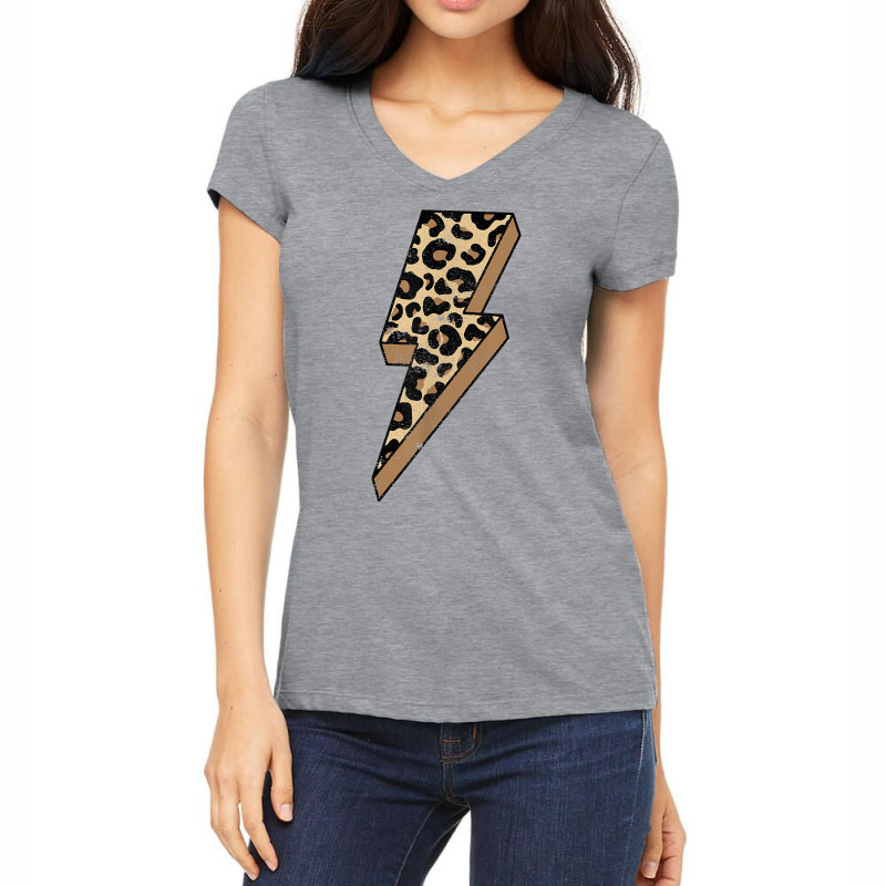 Retro Distressed Leopard Bolt Lightning Thunder Animal Print T Shirt Women's V-Neck T-Shirt by cm-arts | Artistshot