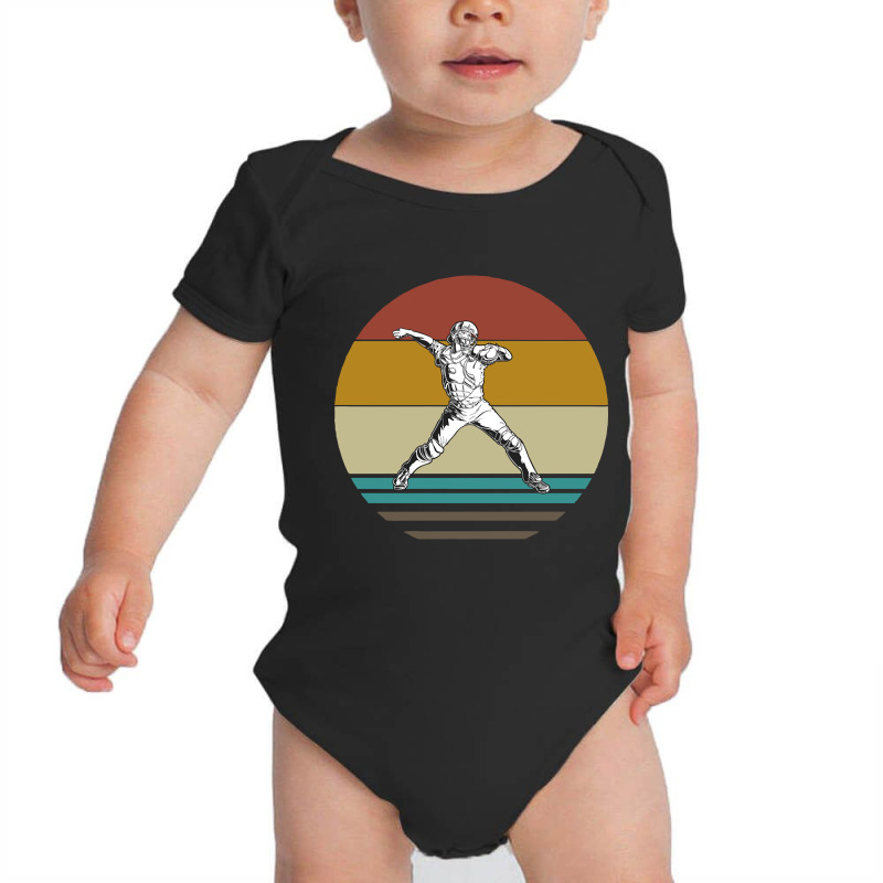 Retro Baseball Thrower On A 80s Sun Background Baby Bodysuit by Hayward Michel | Artistshot