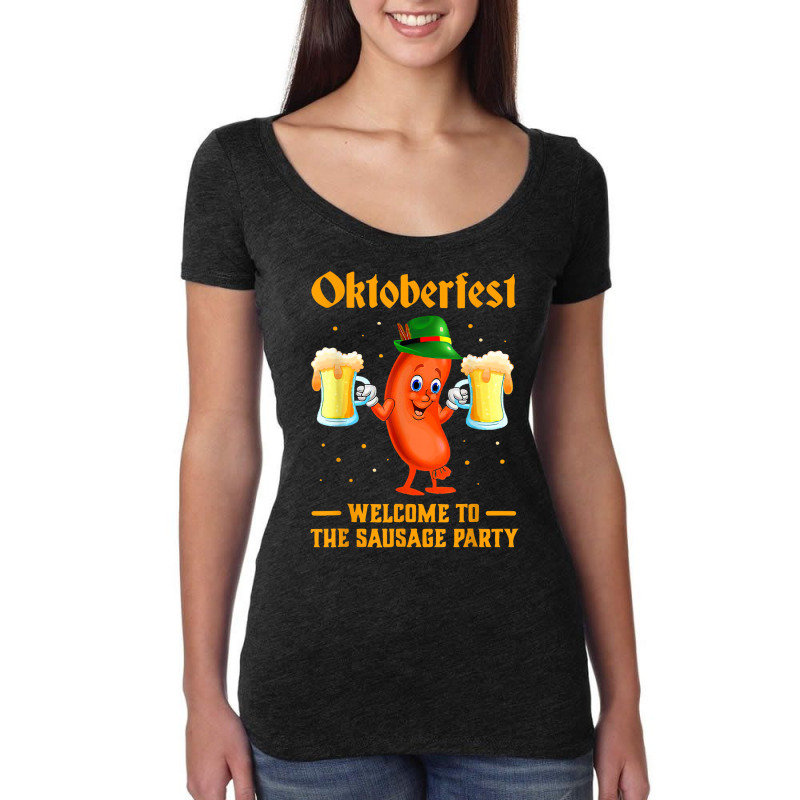 Oktoberfest Welcomes To The Sausage Party German Beer Drink T Shirt Women's Triblend Scoop T-shirt by cm-arts | Artistshot