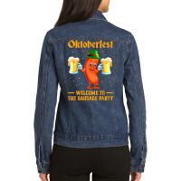 Oktoberfest Welcomes To The Sausage Party German Beer Drink T Shirt Ladies Denim Jacket | Artistshot