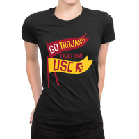 Usc Womens Go Trojans Cardinal Gold Pennant Fight On! V-neck Ladies Fitted T-shirt | Artistshot