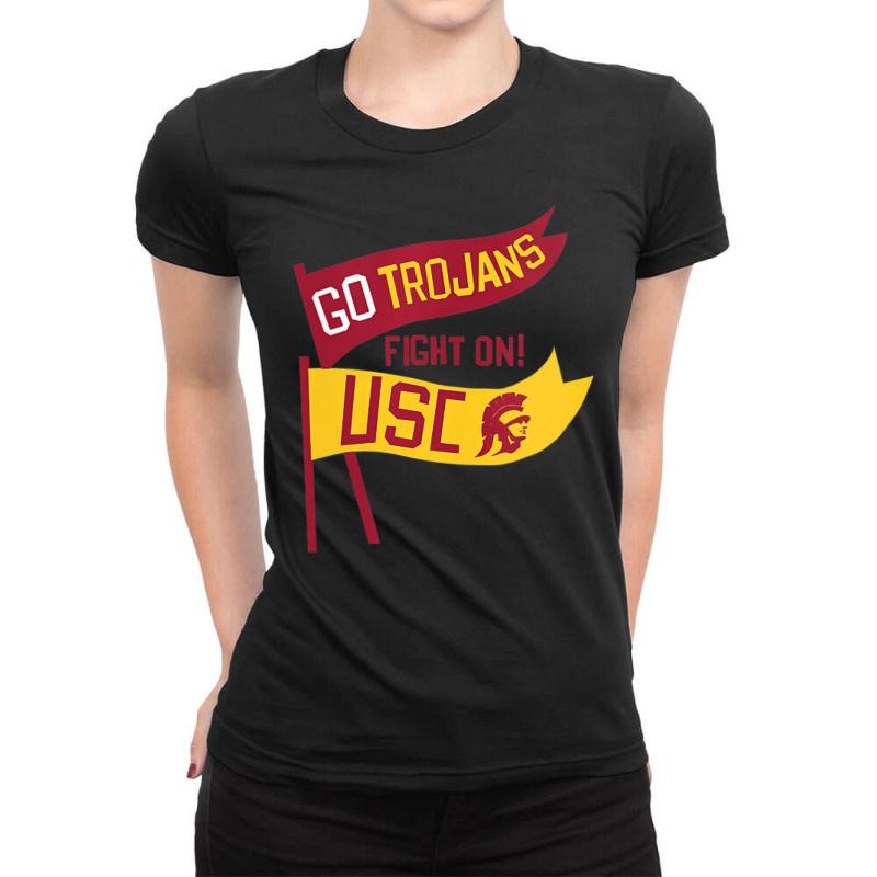 Usc Womens Go Trojans Cardinal Gold Pennant Fight On! V-neck Ladies Fitted T-Shirt by Kandurip541 | Artistshot