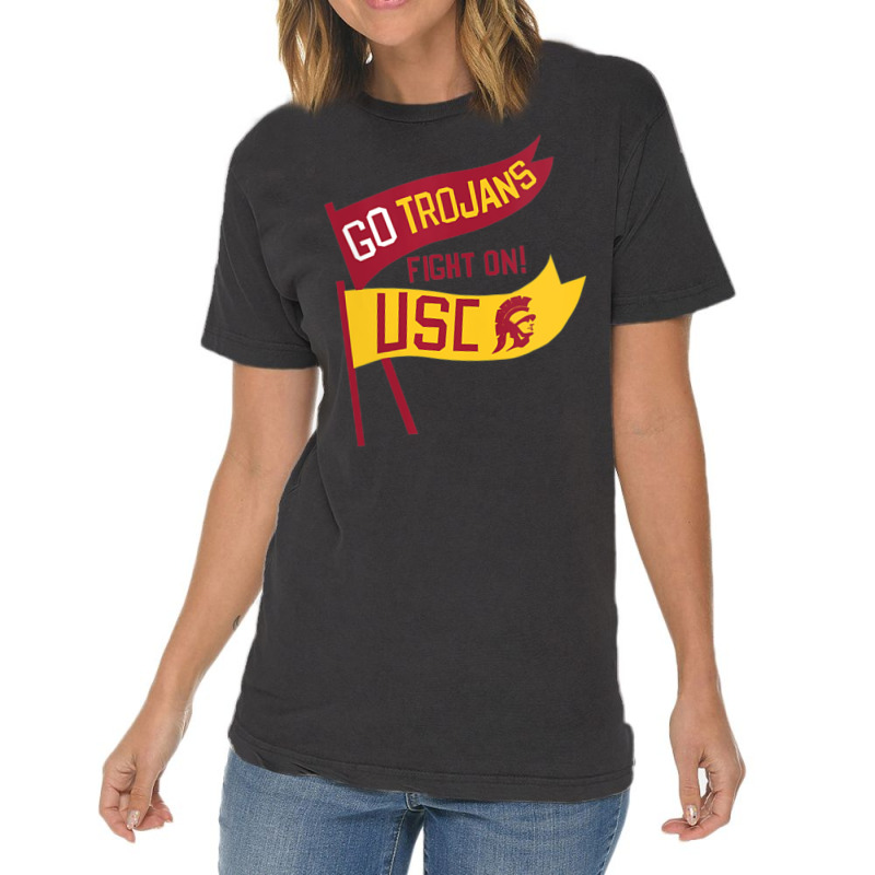 Usc Womens Go Trojans Cardinal Gold Pennant Fight On! V-neck Vintage T-Shirt by Kandurip541 | Artistshot