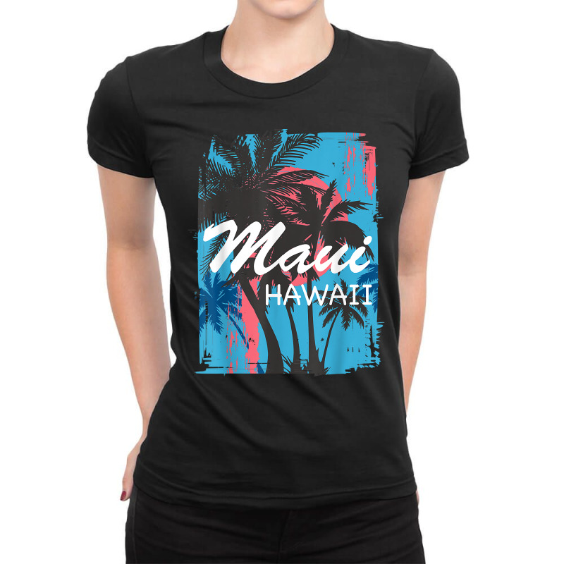 Vintage Maui Hawaii Hawaiian Island Palm Tree Beach Tropical T Shirt Ladies Fitted T-Shirt by cm-arts | Artistshot