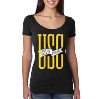 Usc Womens Let's Go Trojans Long Gold White Pennant V-neck Women's Triblend Scoop T-shirt | Artistshot