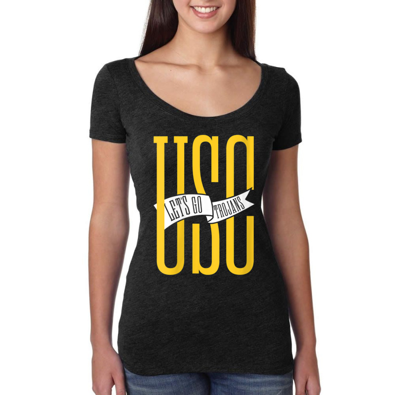 Usc Womens Let's Go Trojans Long Gold White Pennant V-neck Women's Triblend Scoop T-shirt by Kandurip541 | Artistshot