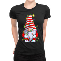 Red Gnome Xmas Light Matching Family Funny Christmas Pajama Ladies Fitted T-shirt | Artistshot