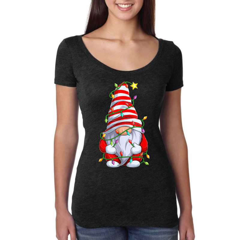 Red Gnome Xmas Light Matching Family Funny Christmas Pajama Women's Triblend Scoop T-shirt by Clinical | Artistshot