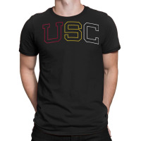 Usc Womens Tricolor Curved Block Cardinal Gold White V-neck T-shirt | Artistshot