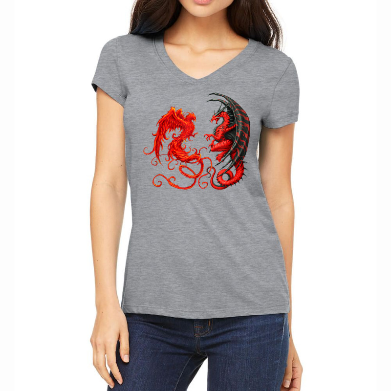 Rising Phoenix Fire And Dragon T Shirt Women's V-Neck T-Shirt by vacheu | Artistshot