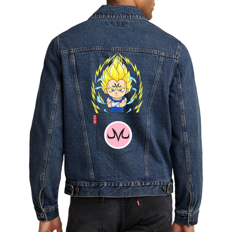 Pocket Chibi Super Saiyan 2 Majin Vegeta Men Denim Jacket by bummercaught | Artistshot