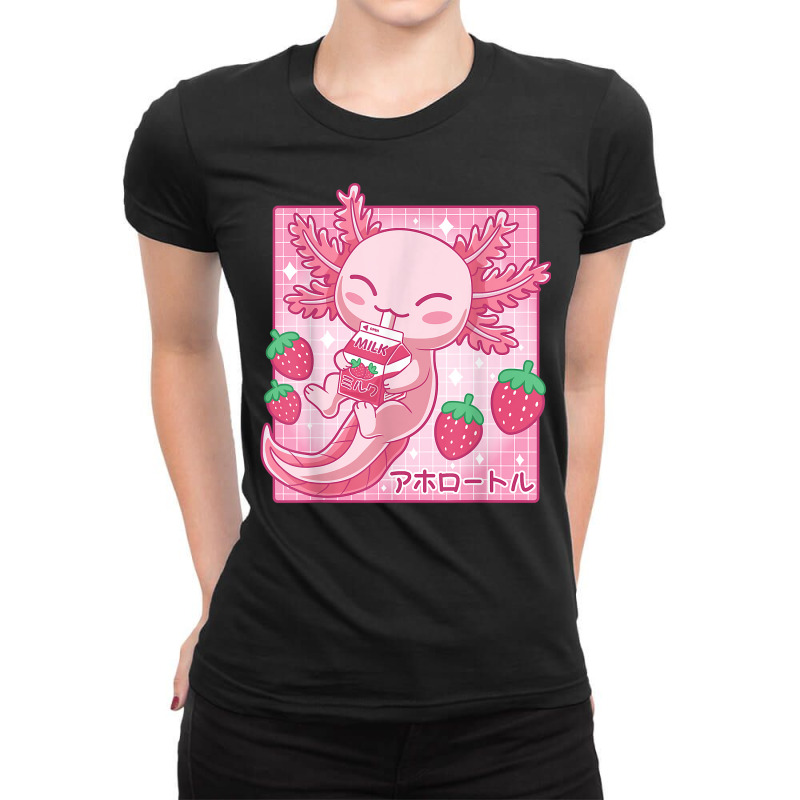 Kawaii Axolotl Strawberry Milk Shake Carton Japanese Anime T Shirt Ladies Fitted T-Shirt by cm-arts | Artistshot