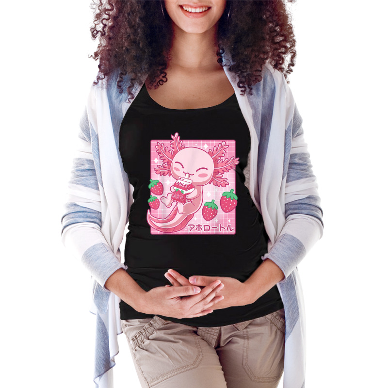 Kawaii Axolotl Strawberry Milk Shake Carton Japanese Anime T Shirt Maternity Scoop Neck T-shirt by cm-arts | Artistshot