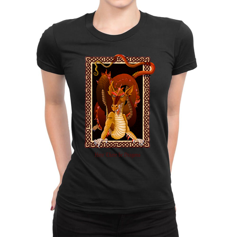 Here There Be Dragons Ladies Fitted T-Shirt by Kenlofu52 | Artistshot