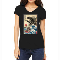 Orca In Japan Woodblack (back) Women's V-neck T-shirt | Artistshot