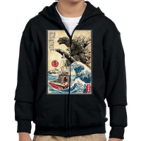 Orca In Japan Woodblack (back) Youth Zipper Hoodie | Artistshot