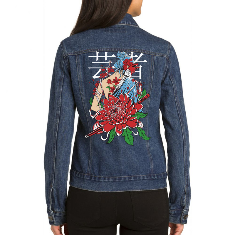 Geisha Samurai Ladies Denim Jacket by mochamad ervando | Artistshot