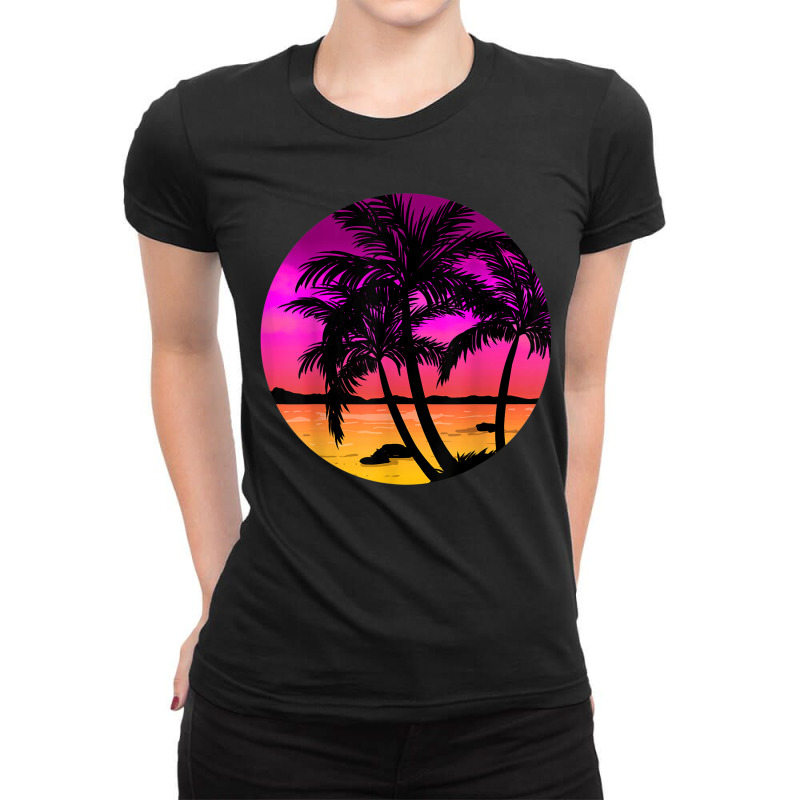 Beach Trees Retro Palm Summer Tropical Island Girls Gift Ladies Fitted T-Shirt by CruzChapman | Artistshot