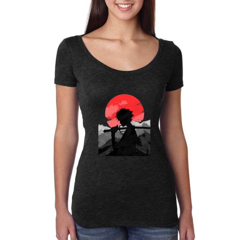 Samurai With Sunset Women's Triblend Scoop T-shirt by BelindaMcdaniel | Artistshot