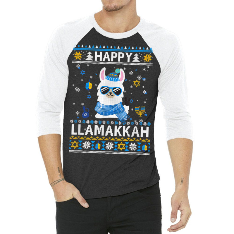 Happy Llamakkah Llama Ugly Hanukkah Ugly Sweater 3/4 Sleeve Shirt | Artistshot