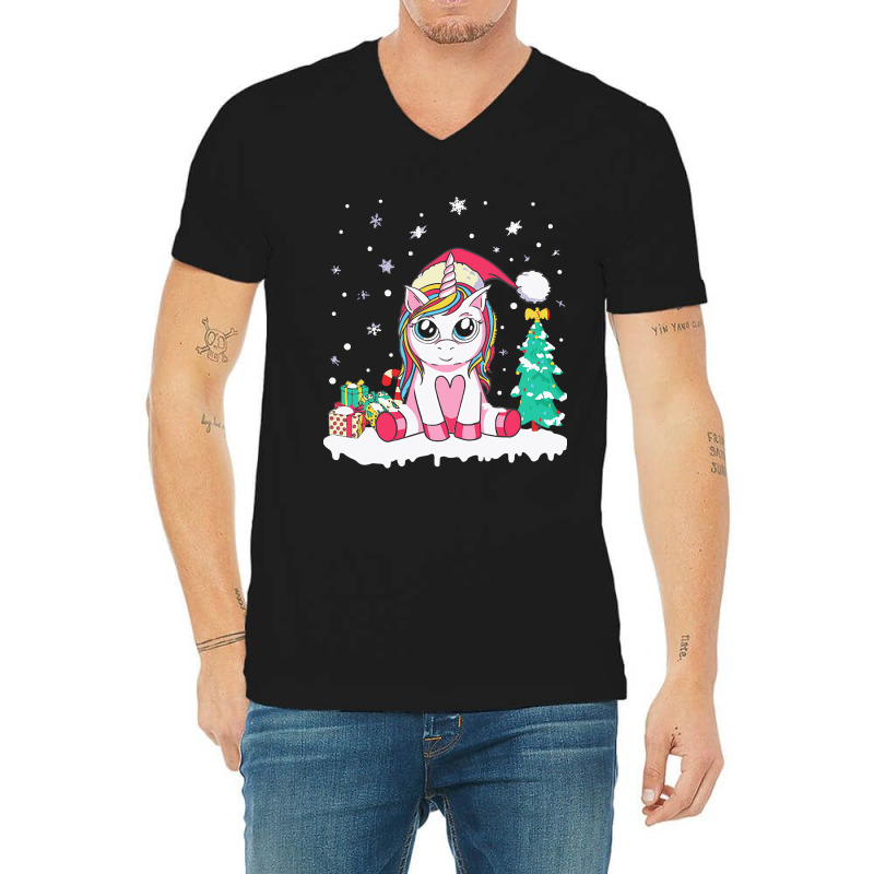 Unicorn Christmas Cute Unicorn Christmas Girls Xmas Deer Christmas V-neck Tee | Artistshot