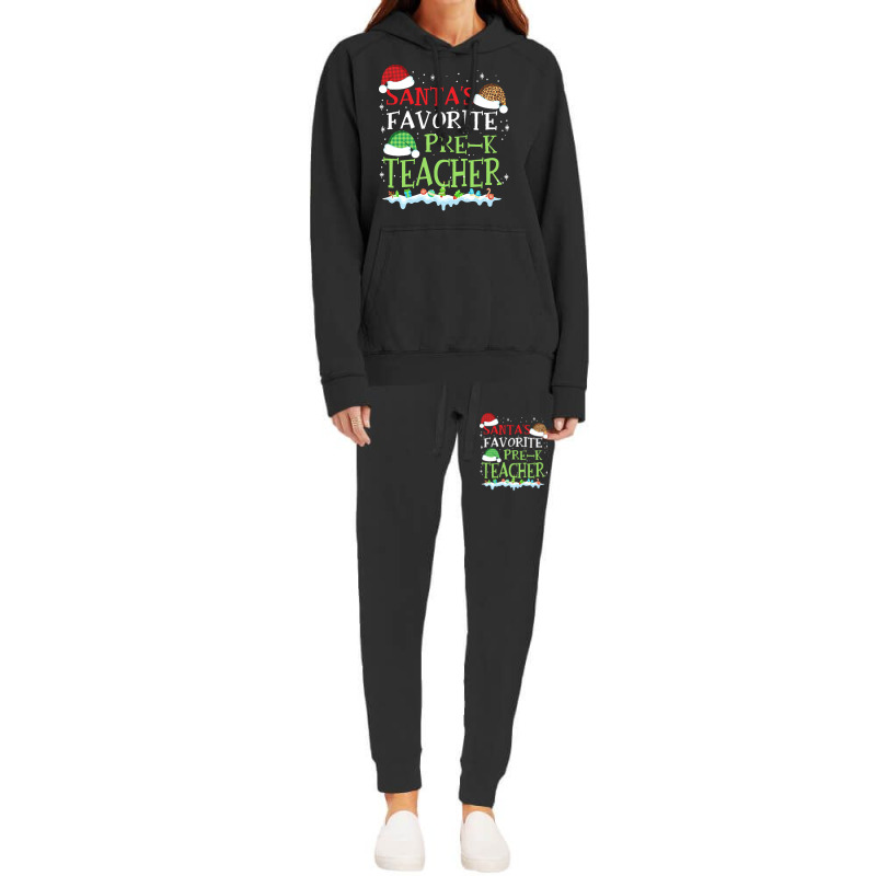 V1 Xmas Santa's Favorite Pre- K Teacher Funny Christmas Gift Hoodie & Jogger Set | Artistshot