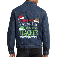 V1 Xmas Santa's Favorite Preschool Teacher Funny Christmas Gift Men Denim Jacket | Artistshot