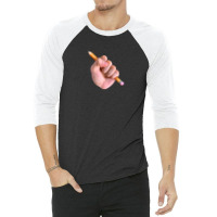 Realism X Cartoon Mashup Fist Holding Pencil 3/4 Sleeve Shirt | Artistshot