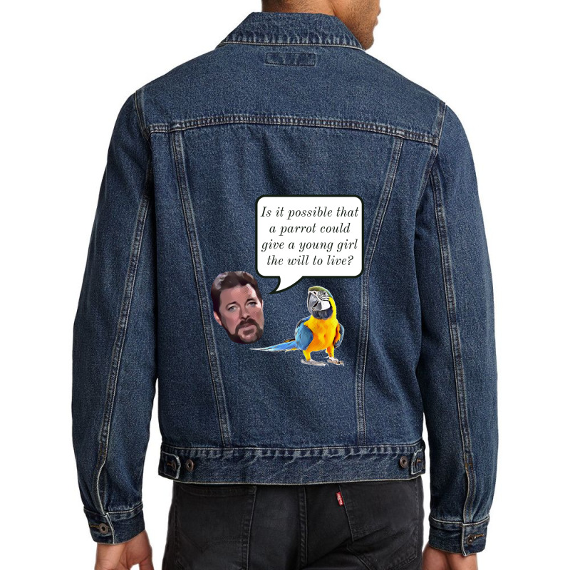 Jonathan Frakes Interrogates You A Parrot Men Denim Jacket by LornaHicks | Artistshot