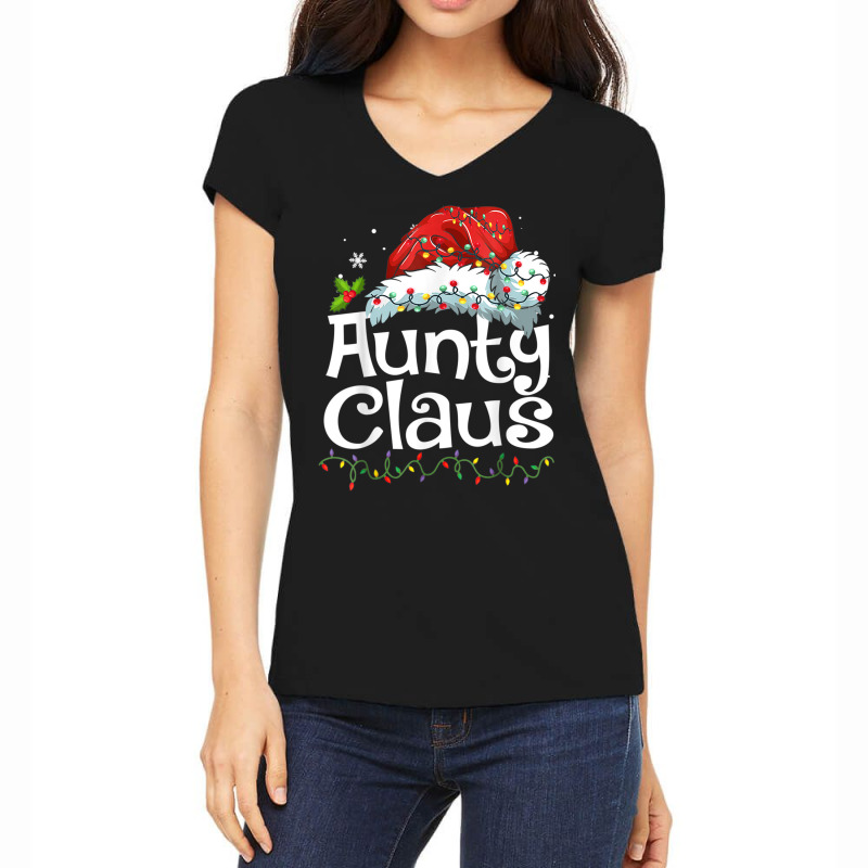 Aunty Claus Christmas Family Group Matching Pjs Xmas Light Women's V-Neck T-Shirt by Garnet | Artistshot