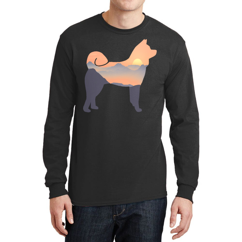 Akita Akita Dog Silhouette Sun Mountain Akita Inu Gift Long Sleeve Shirts | Artistshot