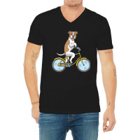 American Staffordshire American Staffordshire Dog With Bike V-neck Tee | Artistshot