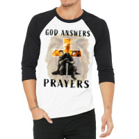 God Answers Prayers Warrior Men Christian Cross Lion Graphic 3/4 Sleeve Shirt | Artistshot