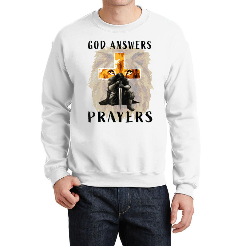 God Answers Prayers Warrior Men Christian Cross Lion Graphic Crewneck Sweatshirt | Artistshot