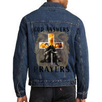 God Answers Prayers Warrior Men Christian Cross Lion Graphic Men Denim Jacket | Artistshot