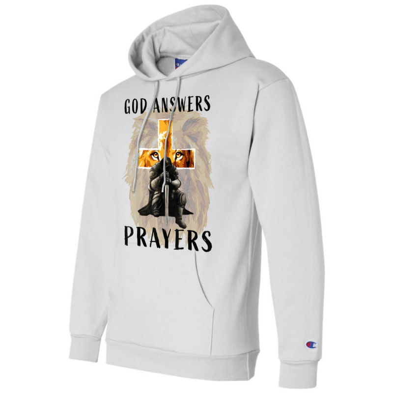 God Answers Prayers Warrior Men Christian Cross Lion Graphic Champion Hoodie | Artistshot